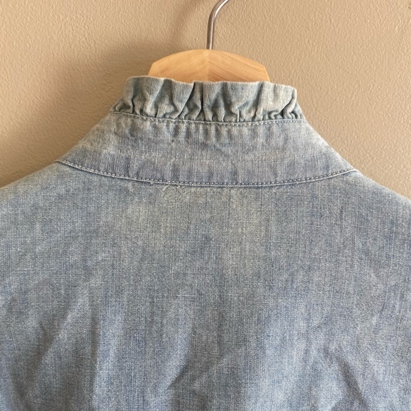 Lauren Ralph Lauren Black Label Button Shirt Women L Cotton Blue Ruffle Romantic - Picture 8 of 9